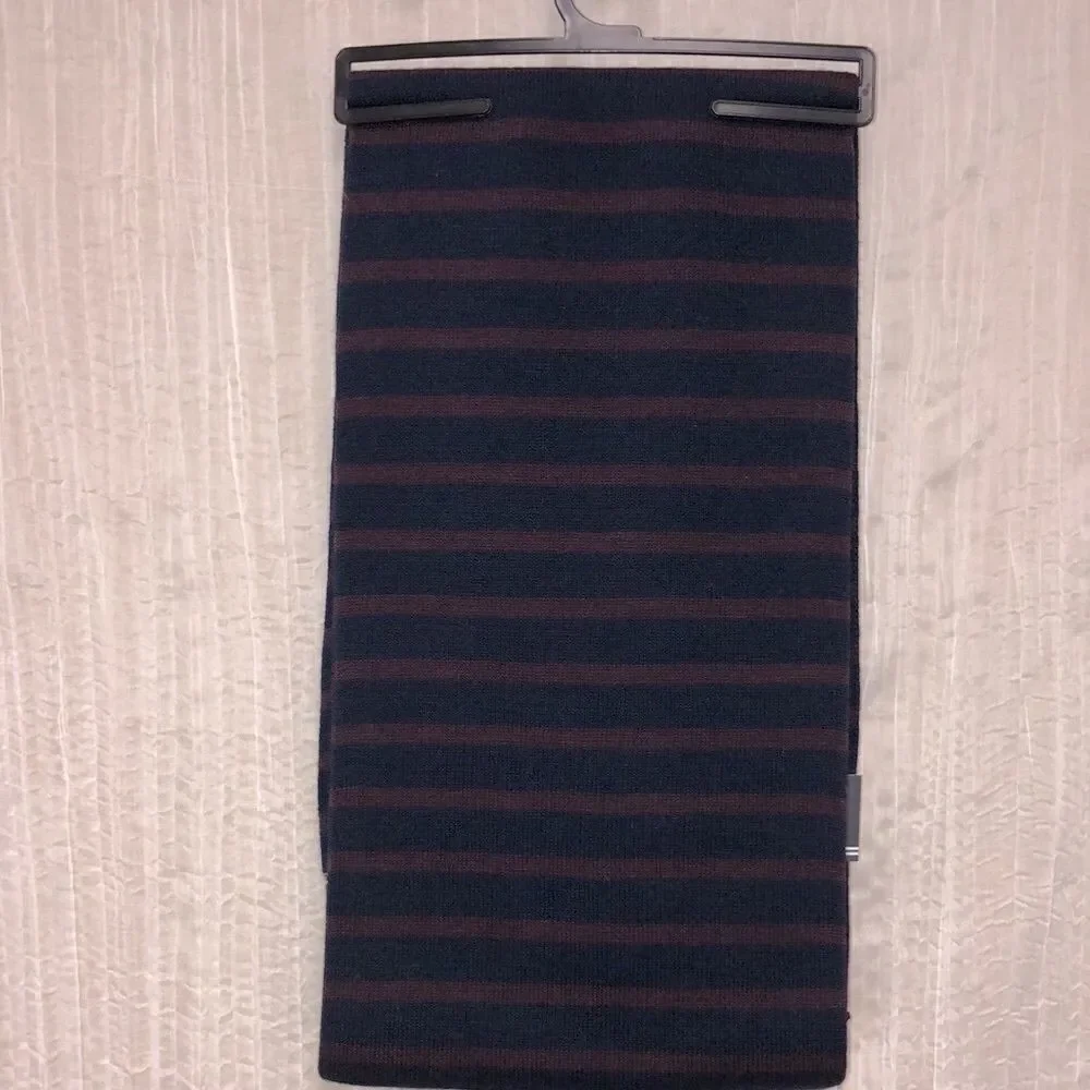 Nautica Burgundy Navy Wool Blend Striped Knit Scarf